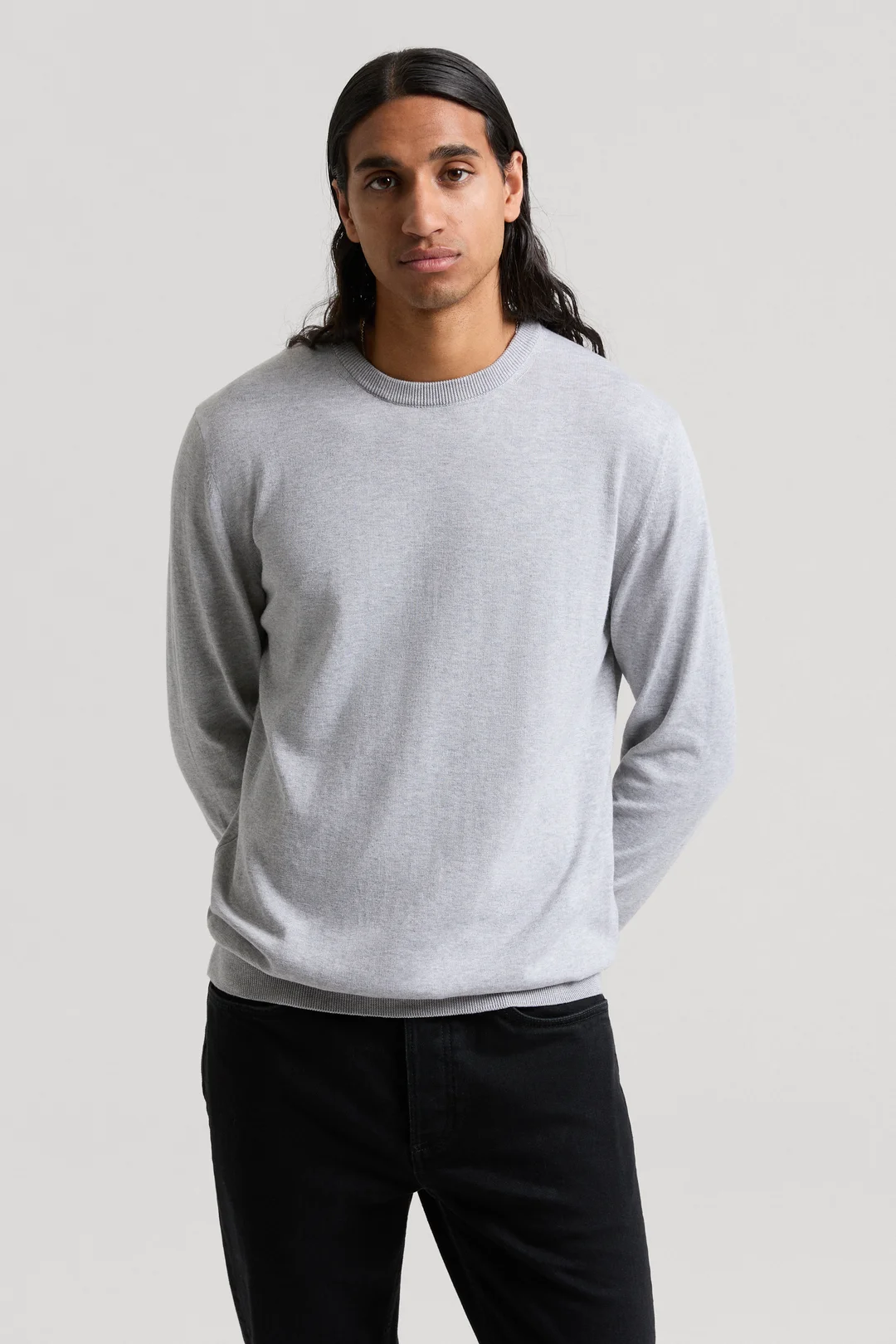 Grey Melange Cotton Sweater | Long Staple Organic Cotton - ASKET