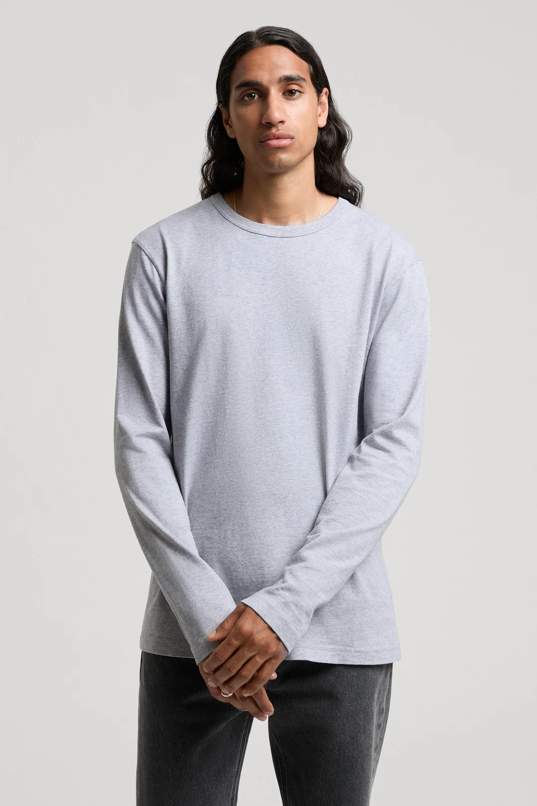 Grey Melange Long Sleeve T-Shirt | Organic Cotton Crewneck - ASKET