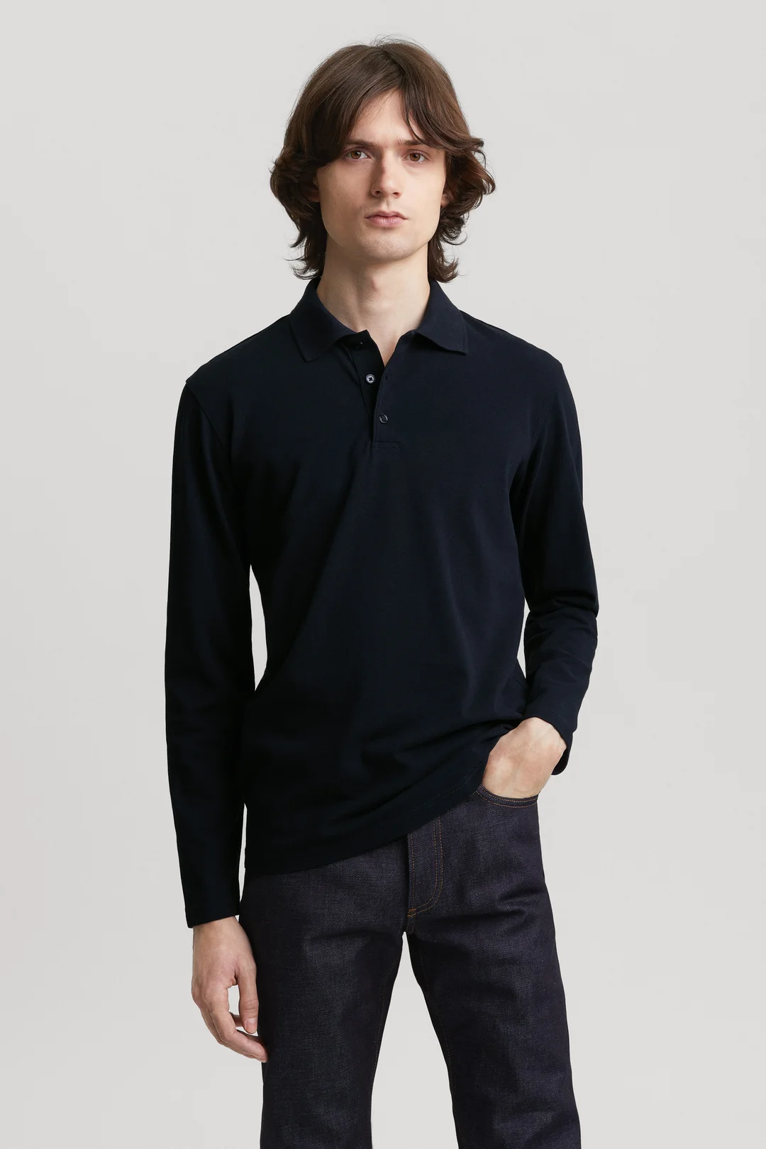 Dark Navy Long Sleeve Pique Polo | Organic Cotton- ASKET