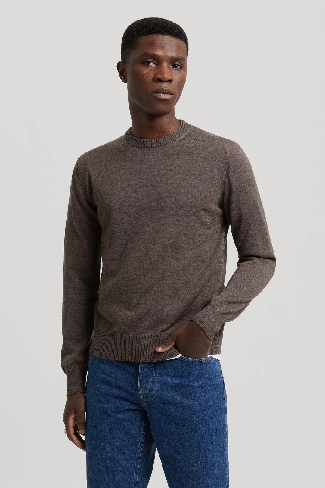Brown Melange Merino Sweater | Fine Wool Crewneck - ASKET