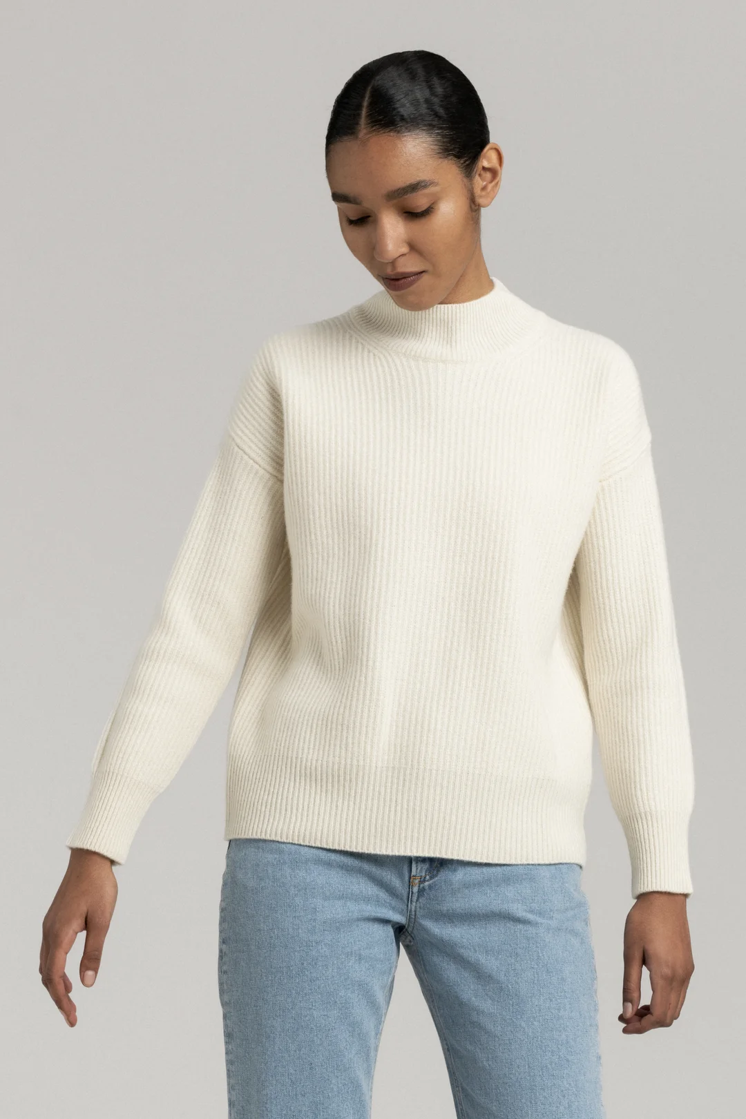 Creme Mock Neck Sweater  100% Recycled Wool - ASKET