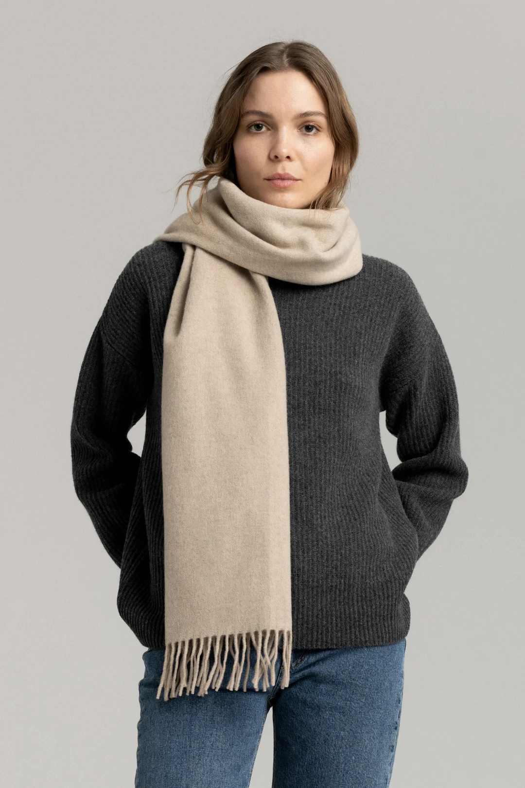 Beige Oversized Cashmere Wool Scarf | Italian Recycled Wool- ASKET