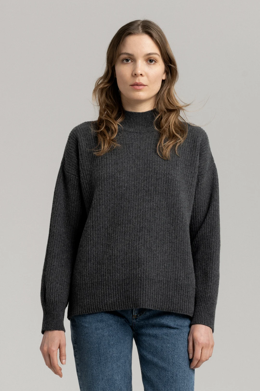 Charcoal Melange Mock Neck Sweater | 100% Recycled Wool - ASKET