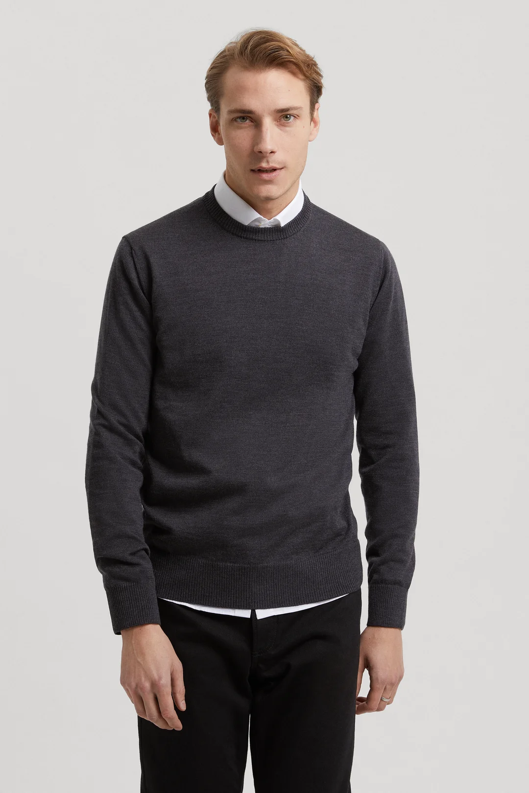 Charcoal Melange Merino Sweater | Fine Wool Crewneck - ASKET