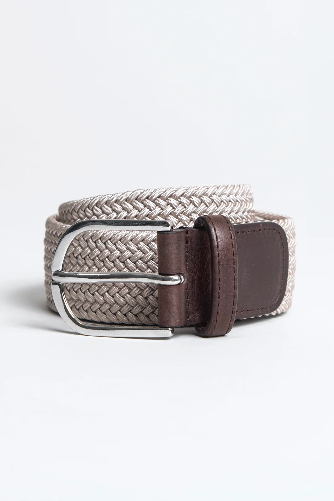Buy Solid Beige with Brown Woven Braided Stretchable Belt - the