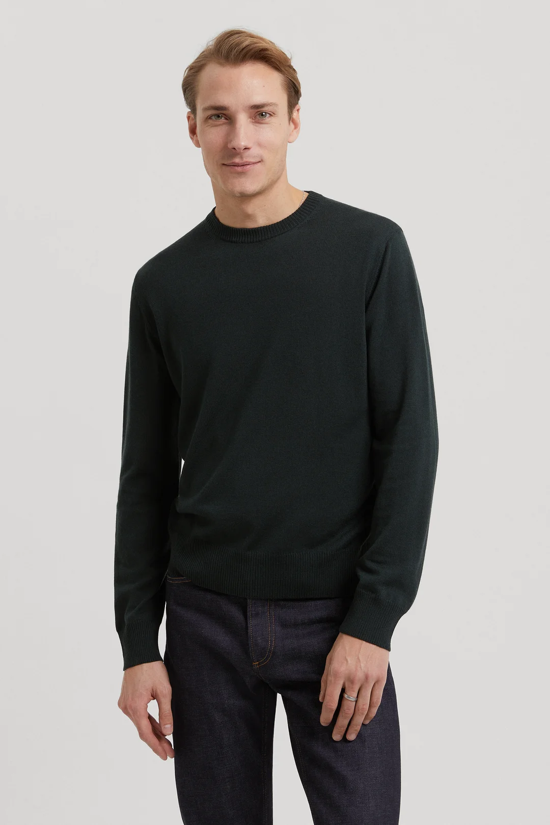 Dark Green Merino Sweater | Fine Wool Crewneck - ASKET