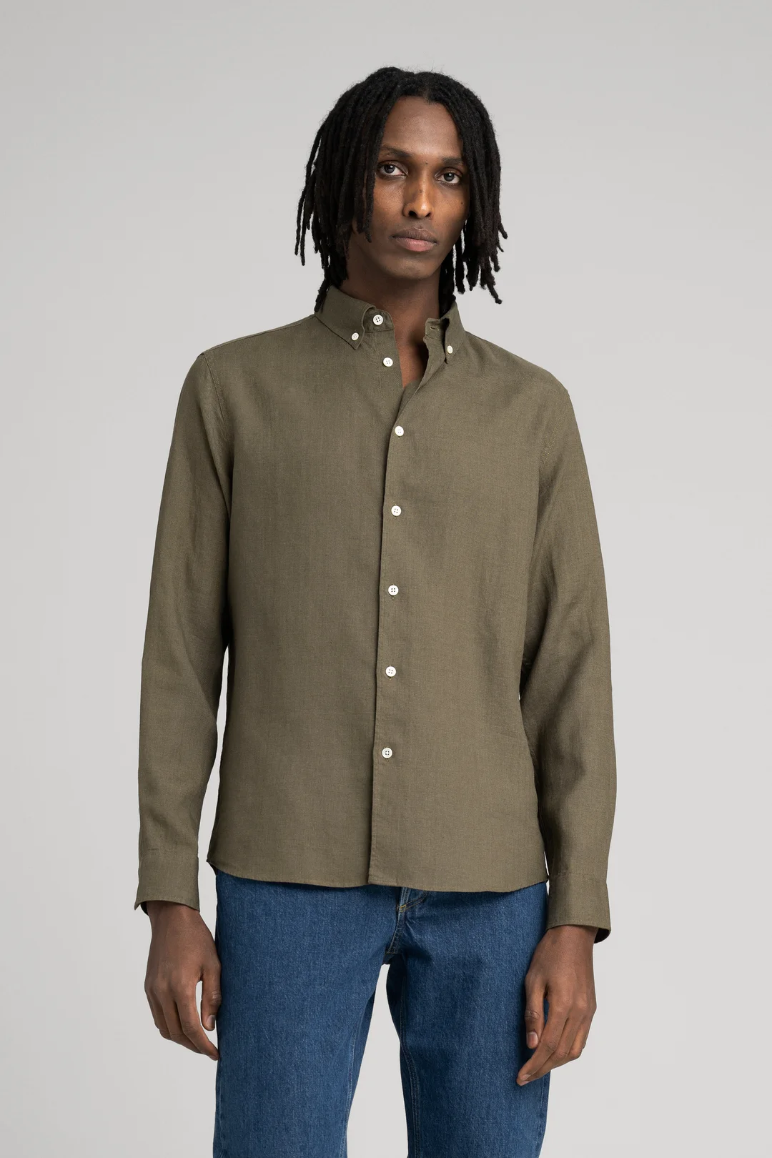 Olive Linen Shirt | Button Down French Linen - ASKET