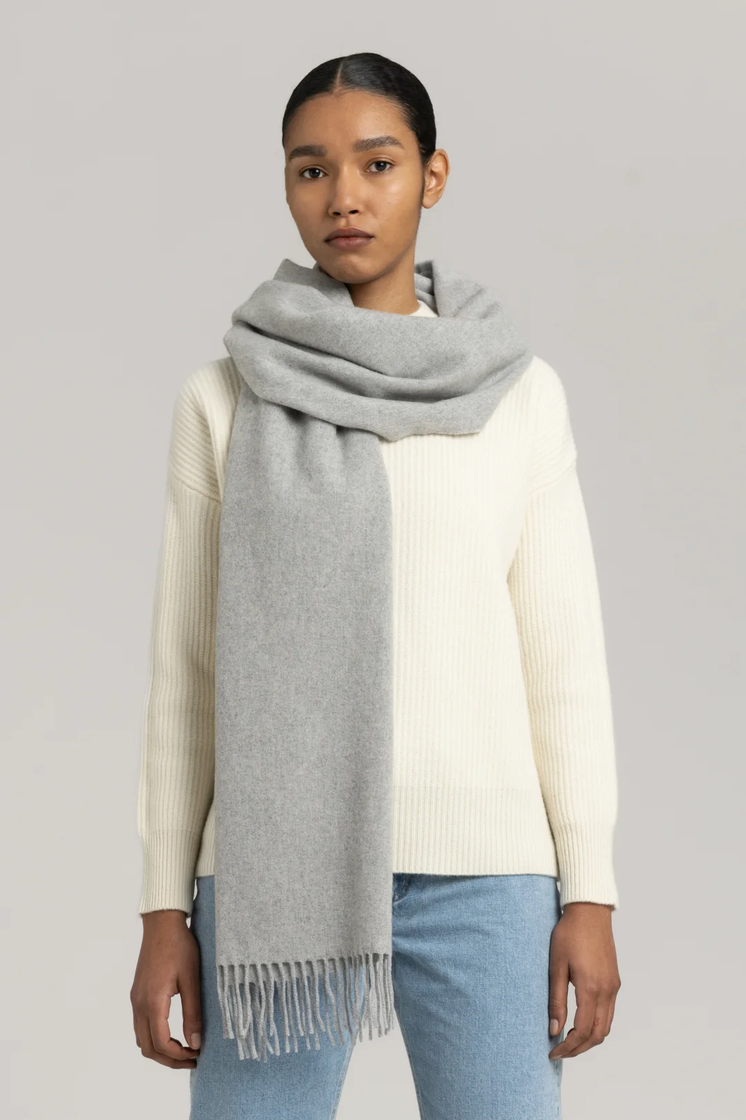 Grey Melange Oversized Cashmere Wool Scarf | Italian Recycled Wool- ASKET