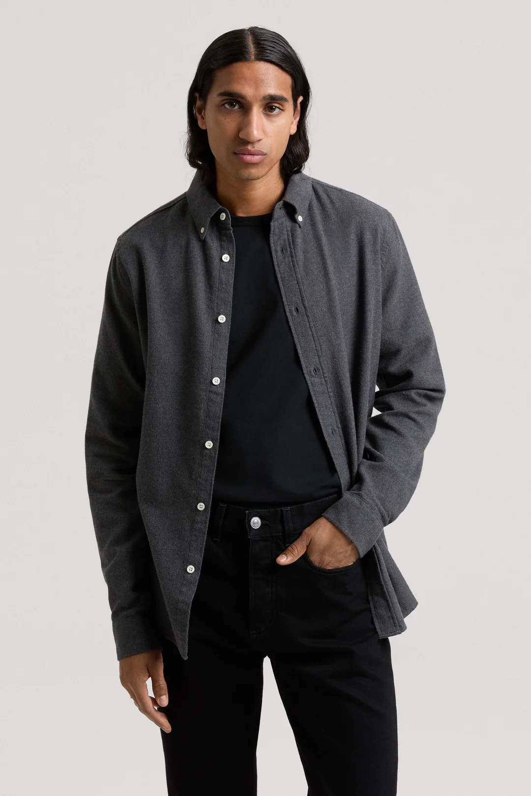 Charcoal Melange Flannel Shirt | Organic Cotton Twill - ASKET