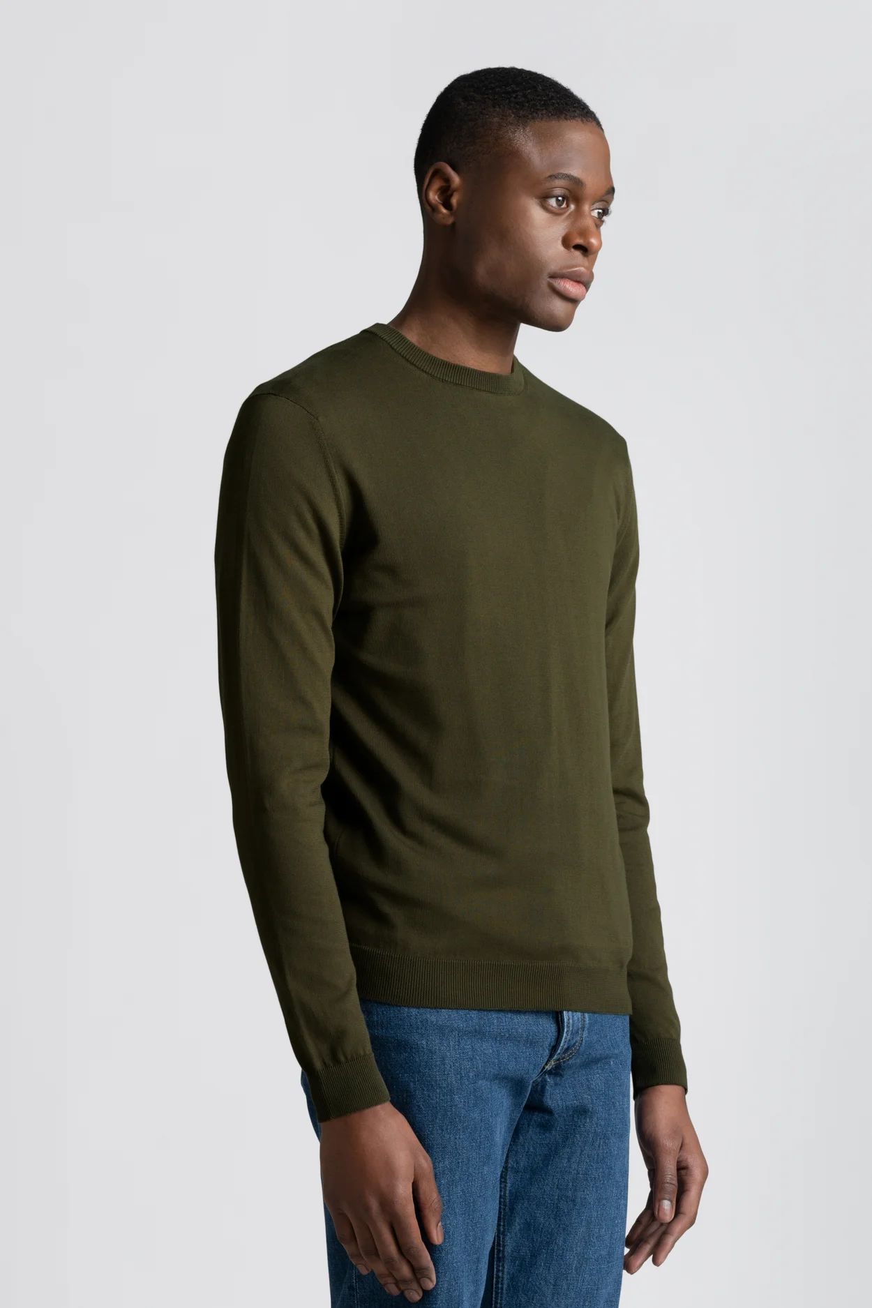 Cotton Crew Neck Jumper - Dark Olive