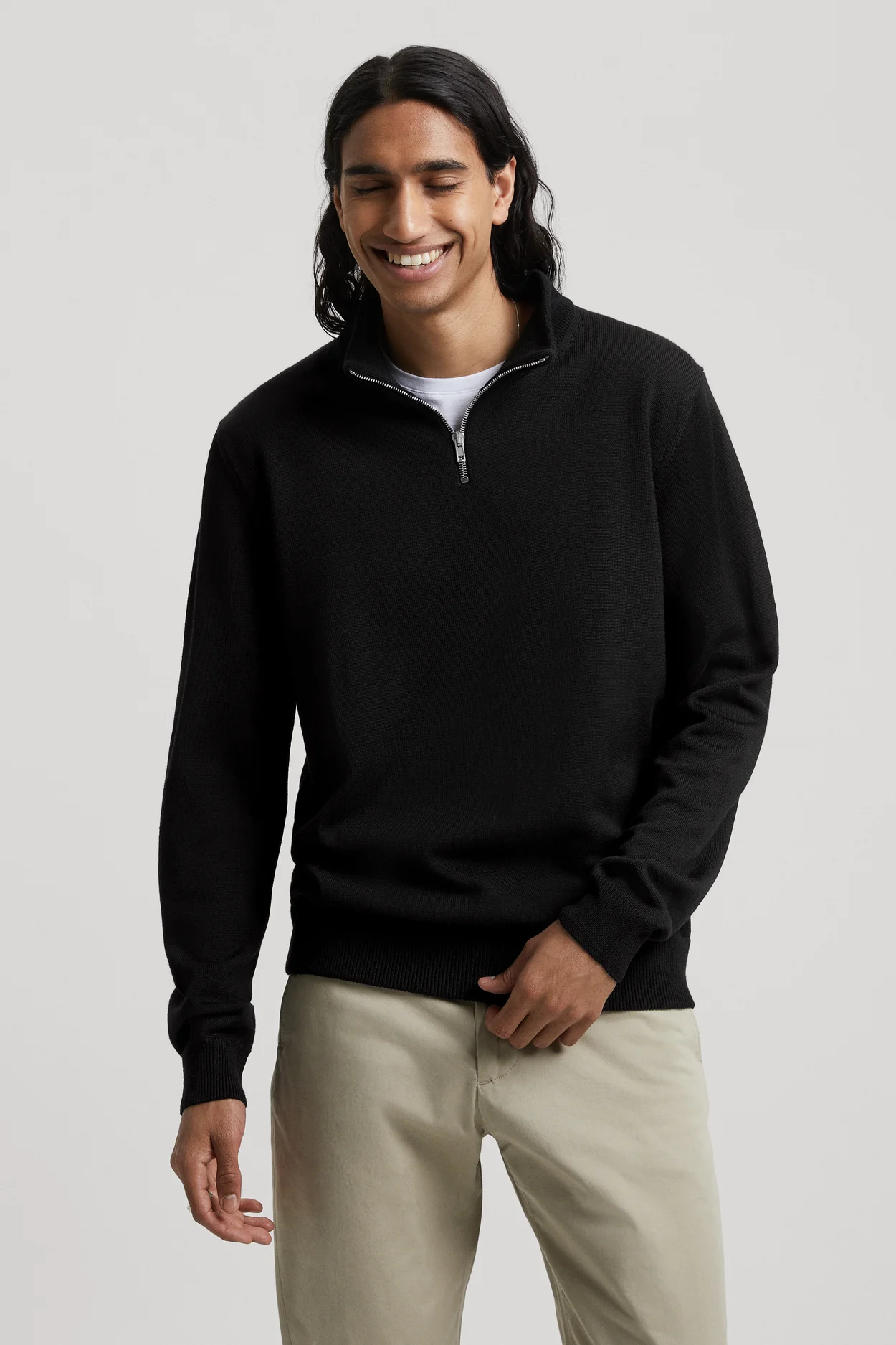Black Merino Half Zip Sweater | Organic Cotton- ASKET