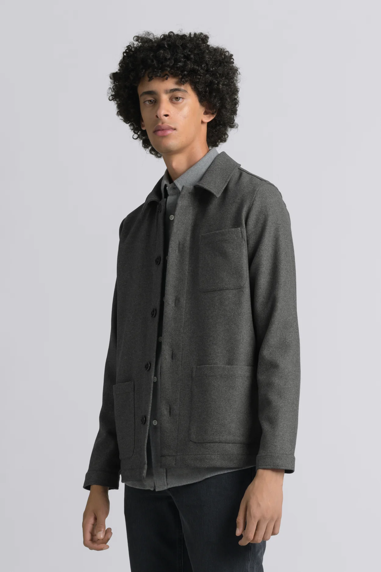 Charcoal Melange Wool Overshirt | Italian Recycled Wool - ASKET