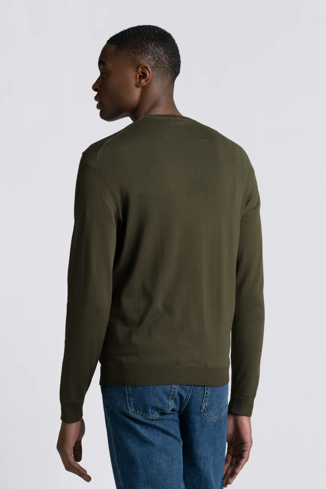 Cotton Crew Neck Jumper - Dark Olive