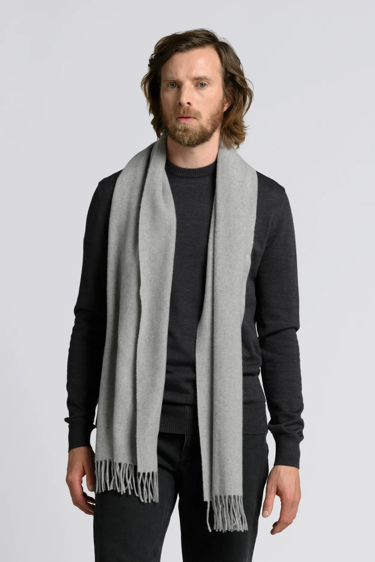 Grey Melange Oversized Cashmere Wool Scarf